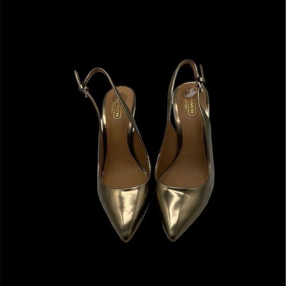 Coach “Lilly” Metallic Bronze Pointed Toe Stiletto Heel Slingback Pumps - Picture 2 of 16